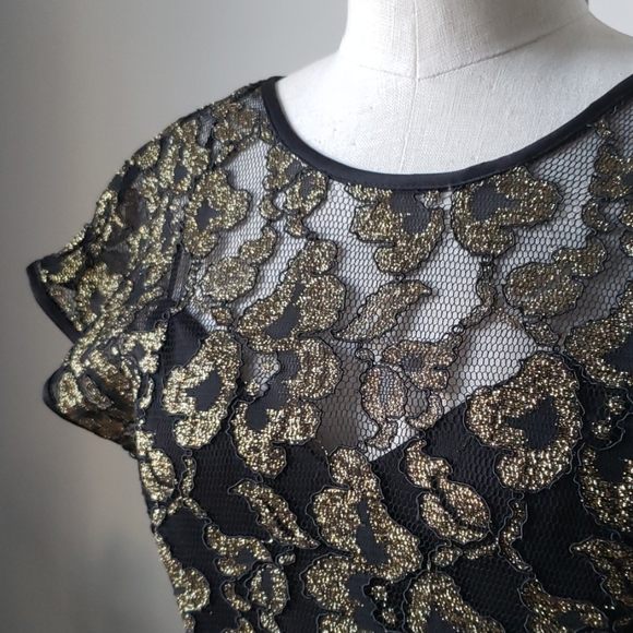 Vintage Black and Gold Lace and Chiffon Dress - Picture 2 of 8